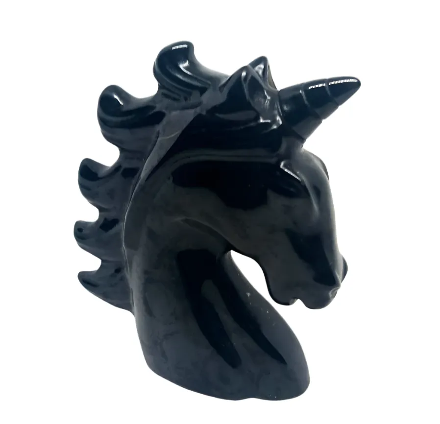 Black Obsidian Crystal Unicorn Carving