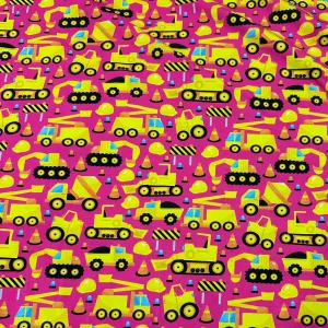 Construction on Bright Pink Cotton/Spandex Jersey