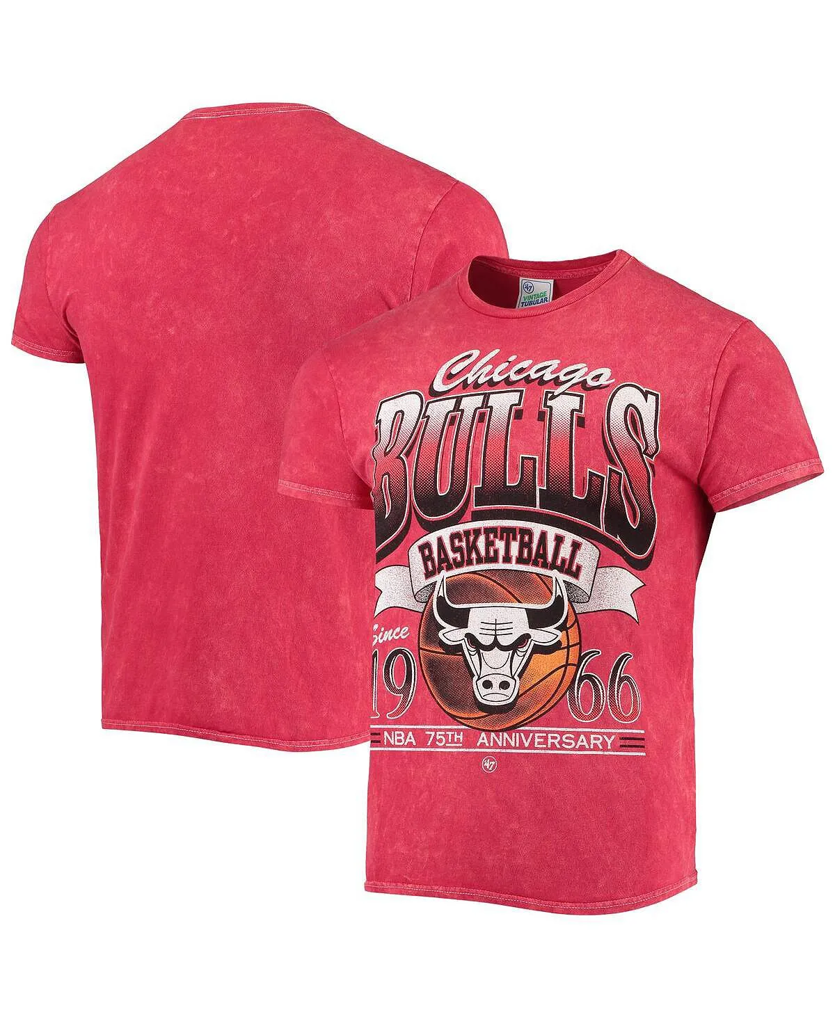 Men's t-shirt '47 red chicago bulls 75th anniversary city edition mineral wash vintage-look tubular tshirt '47 Brand, red